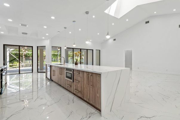 Interior, Kitchen, Marble, Pendant Lights, Recessed Lighting