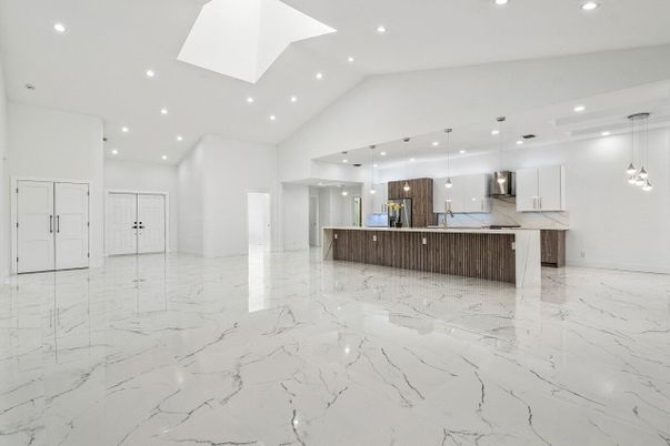 Interior, Kitchen, Marble, Pendant Lights, Recessed Lighting, Stainless Steel Appliances