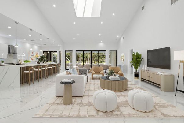 Interior, Kitchen, Living room, Marble, Pendant Lights, Recessed Lighting