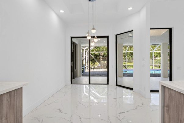 Empty room, Interior, Marble, Pendant Lights, Recessed Lighting