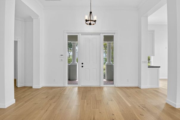 Empty room, Interior, Pendant Lights, Wood Texture Flooring