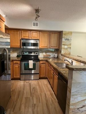 Interior, Kitchen, Stainless Steel Appliances, Wood Texture Flooring
