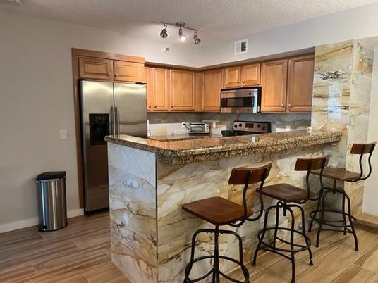 Interior, Kitchen, Stainless Steel Appliances, Wood Texture Flooring
