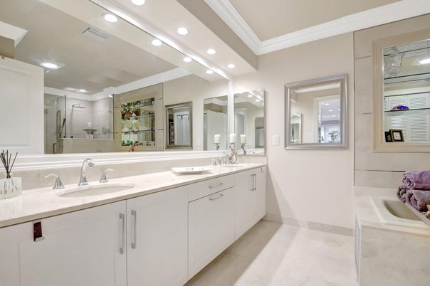 Bathroom, Dual Sink Vanities, Glass Shower, Interior, Recessed Lighting