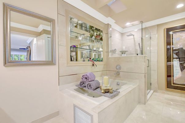 Bathroom, Glass Shower, Interior, Recessed Lighting