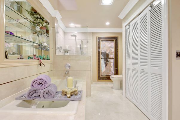 Bathroom, Glass Shower, Interior, Marble, Recessed Lighting