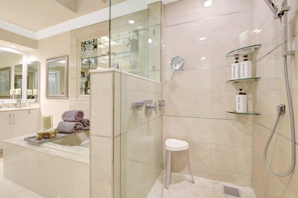 Bathroom, Glass Shower, Interior, Recessed Lighting
