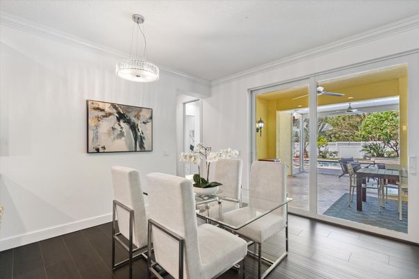 Dining room, Interior, Pendant Lights, Wood Texture Flooring