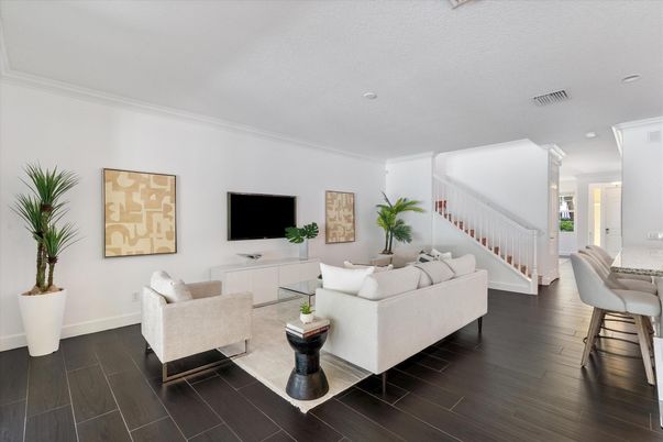 Interior, Living room, Recessed Lighting, Wood Texture Flooring