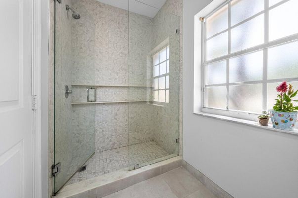 Bathroom, Glass Shower, Interior, Marble Walls