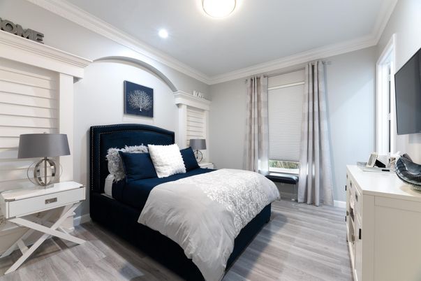 Bedroom, Interior, Recessed Lighting, Wood Texture Flooring