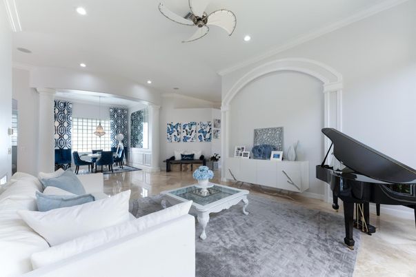 Dining room, Interior, Living room, Piano, Recessed Lighting