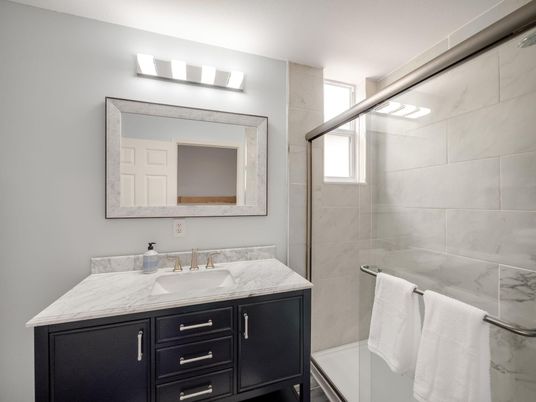 Bathroom, Glass Shower, Interior, Marble Walls
