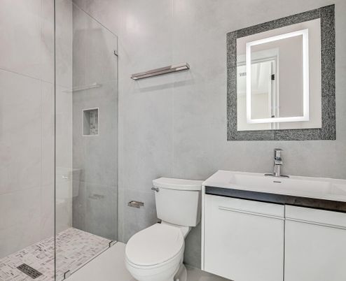 Bathroom, Glass Shower, Interior, Recessed Lighting