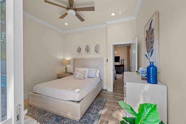 Bedroom, Interior, Recessed Lighting, Wood Texture Flooring