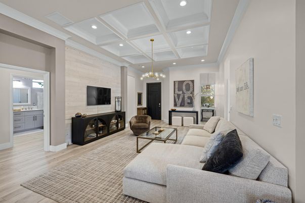 Interior, Living room, Pendant Lights, Recessed Lighting, Wood Texture Flooring