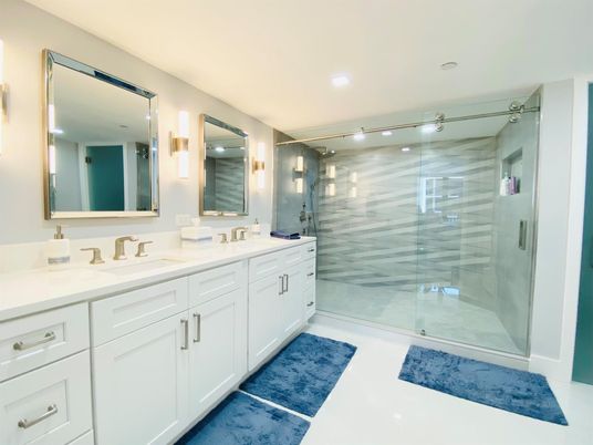 Bathroom, Dual Sink Vanities, Glass Shower, Interior, Recessed Lighting