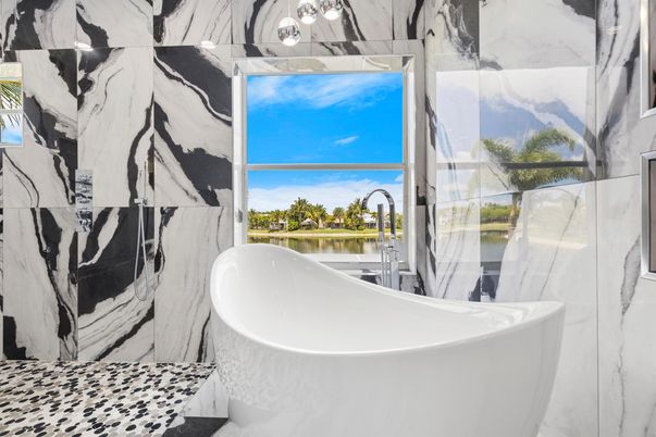 Bathroom, Free Standing Baths, Interior, Marble Walls, Water
