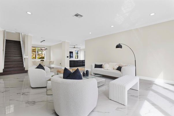 Dining room, Interior, Living room, Marble, Recessed Lighting