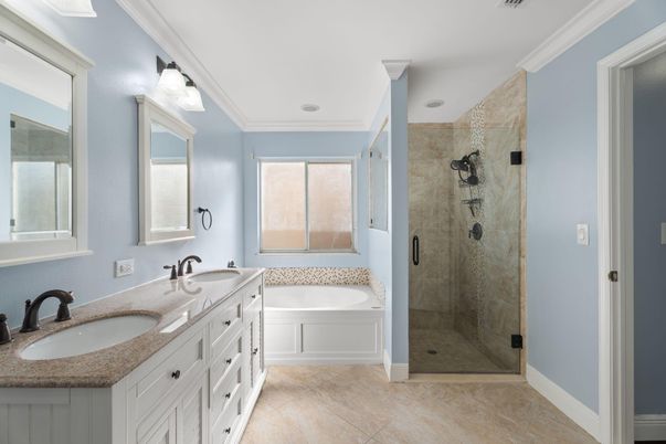Bathroom, Dual Sink Vanities, Glass Shower, Interior