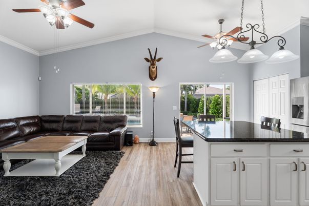 Dining room, Interior, Living room, Pendant Lights, Wood Texture Flooring