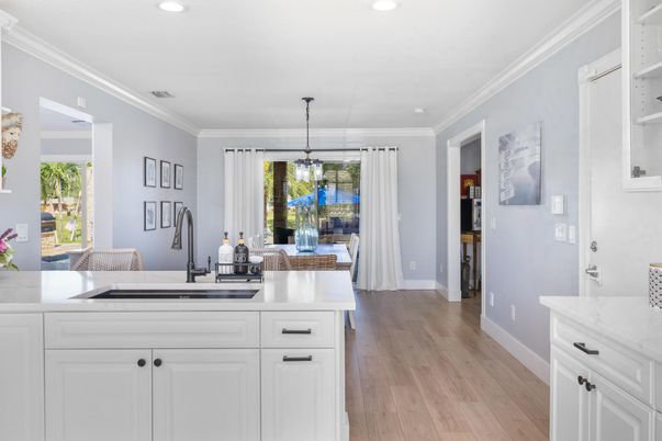 Interior, Kitchen, Pendant Lights, Recessed Lighting, Wood Texture Flooring