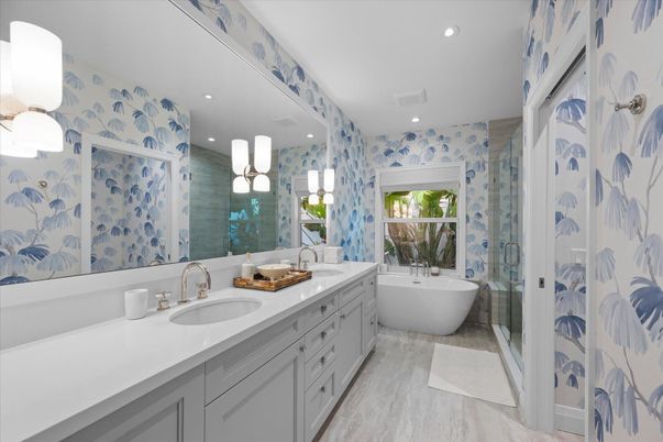 Bathroom, Dual Sink Vanities, Free Standing Baths, Interior, Recessed Lighting