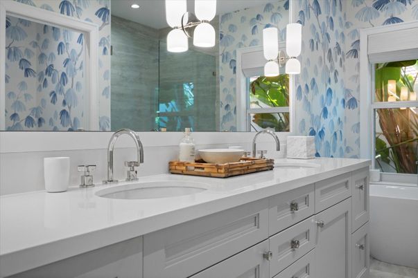 Bathroom, Dual Sink Vanities, Interior, Pendant Lights, Recessed Lighting