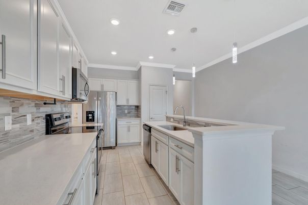 Interior, Kitchen, Pendant Lights, Recessed Lighting, Stainless Steel Appliances