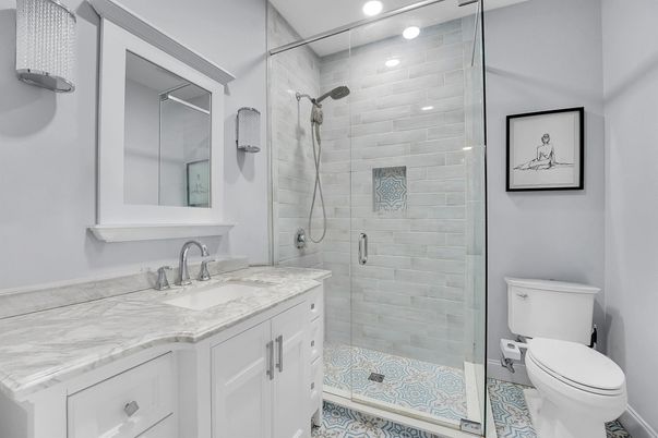 Bathroom, Glass Shower, Interior, Recessed Lighting