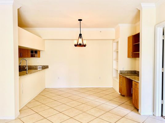 Empty room, Interior, Kitchen, Pendant Lights