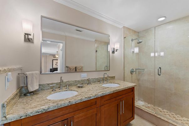Bathroom, Dual Sink Vanities, Glass Shower, Interior, Recessed Lighting