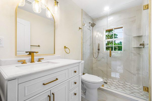 Bathroom, Glass Shower, Interior, Marble Walls, Recessed Lighting