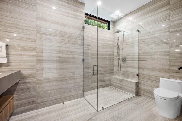 Bathroom, Glass Shower, Interior, Recessed Lighting