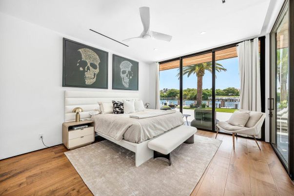 Bedroom, Interior, Recessed Lighting, Water, Wood Texture Flooring