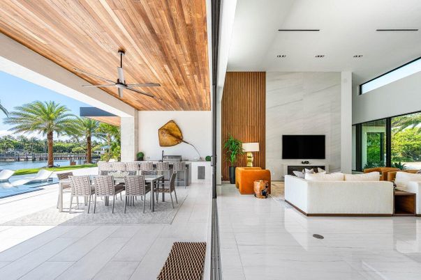 Dining room, Interior, Living room, Recessed Lighting, Water, Wooden Ceilings