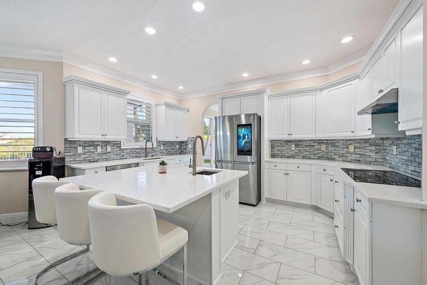 Interior, Kitchen, Marble, Recessed Lighting, Stainless Steel Appliances