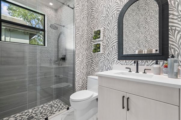 Bathroom, Glass Shower, Interior, Marble, Recessed Lighting