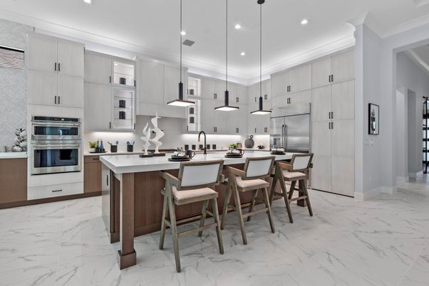 Interior, Kitchen, Marble, Pendant Lights, Recessed Lighting, Stainless Steel Appliances