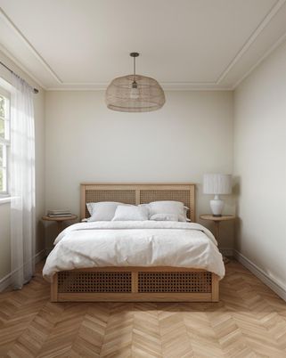 Bedroom, Interior, Pendant Lights, Wood Texture Flooring