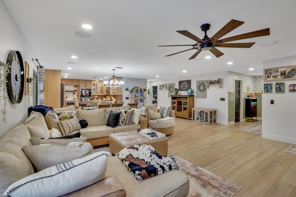 Dining room, Interior, Kitchen, Living room, Pendant Lights, Recessed Lighting, Wood Texture Flooring
