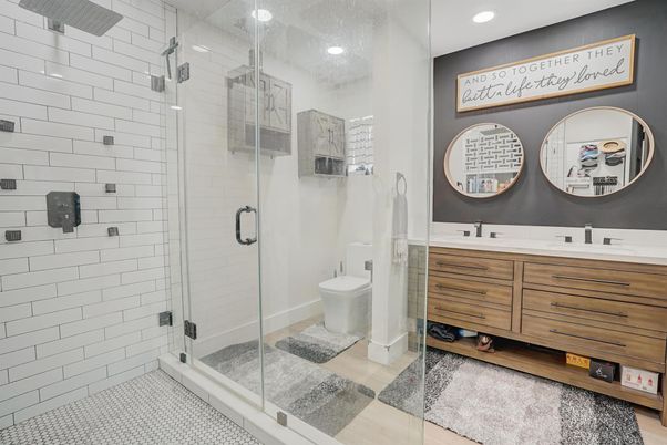 Bathroom, Dual Sink Vanities, Glass Shower, Interior, Recessed Lighting