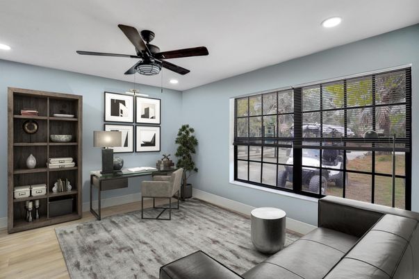 Home Office, Interior, Recessed Lighting, Wood Texture Flooring
