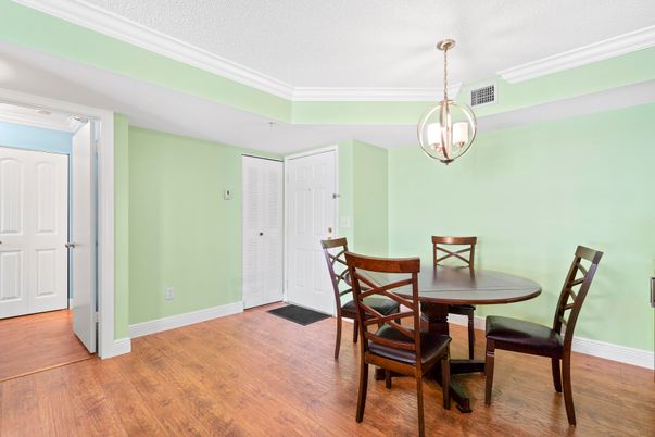Dining room, Interior, Pendant Lights, Wood Texture Flooring