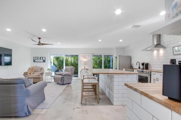 Interior, Kitchen, Living room, Recessed Lighting, Stone Walls