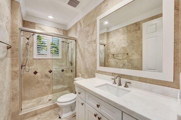Bathroom, Glass Shower, Interior, Recessed Lighting