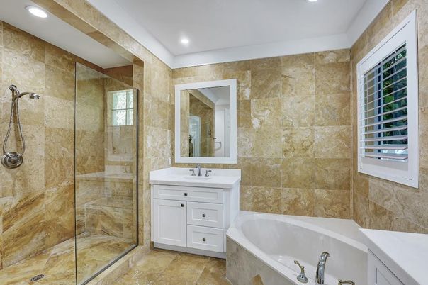 Bathroom, Glass Shower, Interior, Recessed Lighting
