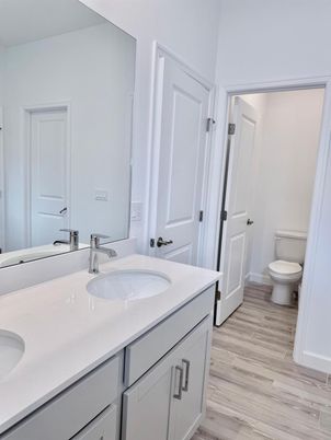 Bathroom, Dual Sink Vanities, Interior, Wood Texture Flooring