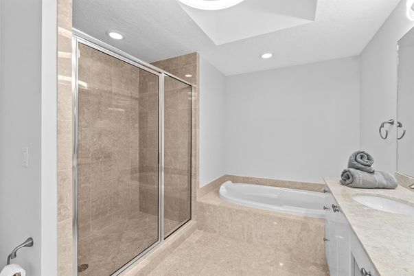 Bathroom, Glass Shower, Interior, Recessed Lighting
