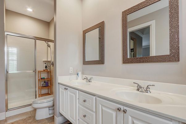 Bathroom, Dual Sink Vanities, Glass Shower, Interior, Recessed Lighting
